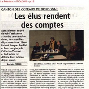 [Presse] « Les élus rendent des comptes » (Coteaux-de-Dordogne)